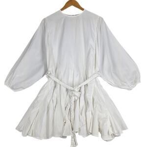RHODE WOMEN'S ELLA PUFF‑SLEEVE BELTED DRESS – WHITE – SIZE SMALL – 100% COTTON